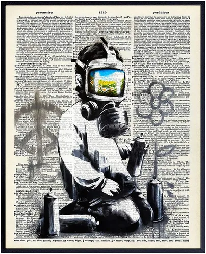Banksy - Mural de arte callejero con máscara de gas, arte callejero de graffiti, arte contemporáneo, decoración del hogar, impresión de pared