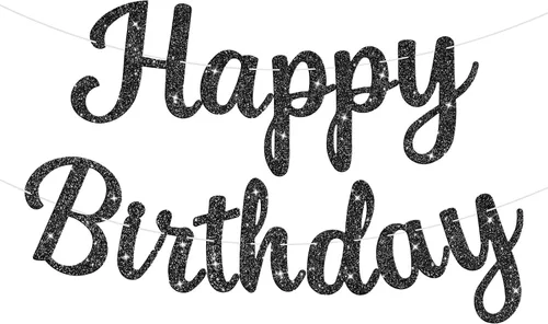 Letrero de Pancarta de Feliz Cumpleaños Negro con Purpurina, Guirnalda de Cumpleaños Pancartas de Pared y Puerta Bandera para Mujeres Hombres Niños