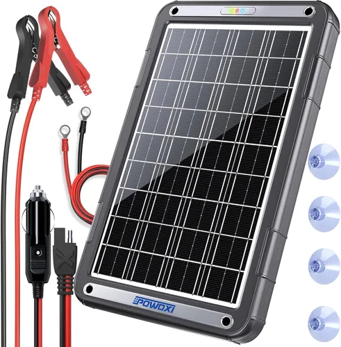POWOXI Cargador de Batería Solar para Automóvil de 12V: Cargador de Goteo Solar de 15W Mantenedor con Controlador MPPT para Automóvil - RV Barco