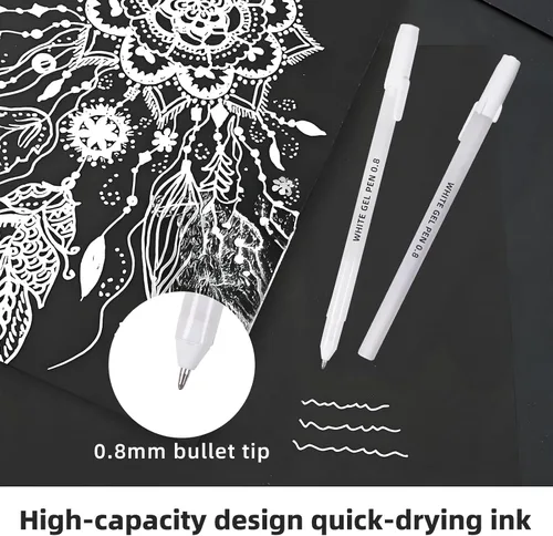 Miniatura 2 de Paquete de 12 bolígrafos de gel blanco, punta extrafina de 0.031 in, bolígrafo de gel de tinta blanca de primera calidad, para papel negro, arte