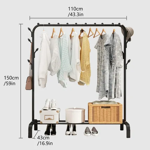Miniatura 3 de Perchero de metal para ropa, antideslizante, resistente con estante inferior para colgar ropa, abrigos, faldas, camisas, suéteres, color negro