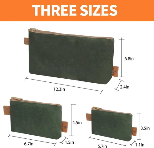 Miniatura 4 de Bolsa de Lona con Cremallera, Paquete de 3 Organizador de Bolsa Pequeña para Herramientas, Bolsa Mini con Cremallera de Lona Encerada Resistente