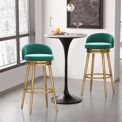 Miniatura 4 de Juego de taburetes de bar giratorios Verdes modernos con respaldo y reposapiés, sillas de cocina ajustables para comedor en isla.