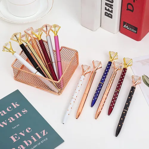 Miniatura 6 de Bolígrafos de metal con diamantes grandes en la parte superior, divertidos y elegantes bolígrafos de diamantes de cristal con diamantes brillantes