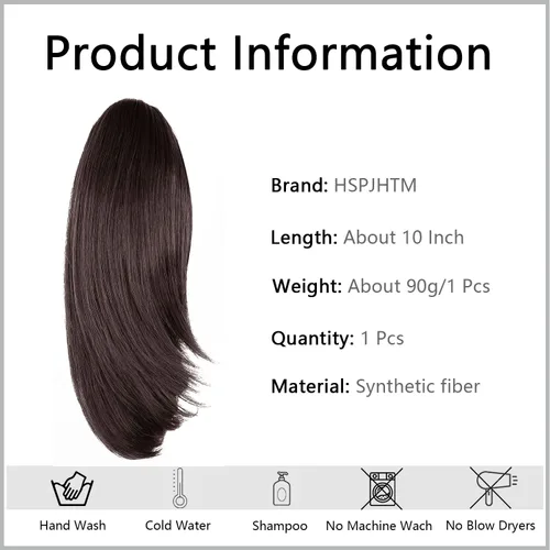 Miniatura 2 de Extensiones de cola de caballo, extensiones de cabello de cola de caballo con clip de garra marrón oscuro para mujer, pieza de cabello rizado