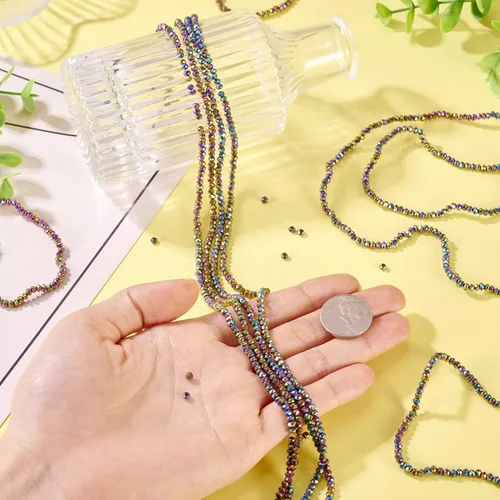 Miniatura 4 de FASHEWELRY 10 hebras de cuentas de vidrio chapadas en arco iris de 0.118 pulgadas (0.118 in), cuentas espaciadoras de cristal de Rondelle, cuentas