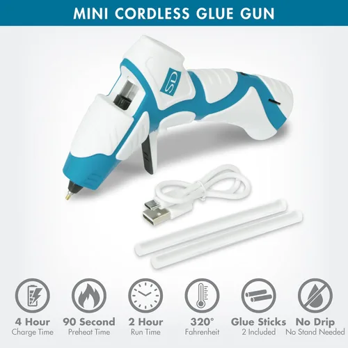 Miniatura 2 de Mini pistola de pegamento caliente inalámbrica Boquilla de precisión antigoteo con luz de guía LED USB-C recargable azul/blanco