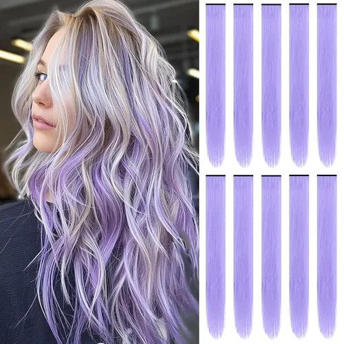 Miniatura 14 de Extensiones de cabello sintético de 22 pulgadas, extensiones de cabello sintético largo y lacio con clip, extensiones de cabello sintético para Negro