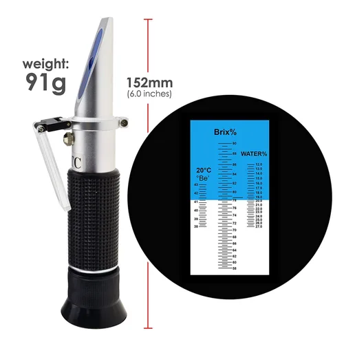 Miniatura 5 de 3 en 1 refractómetro de miel Brix/humedad/Baume Tester Meter ATC, Tri-Scale 58-90%/12-27%/38-43Be', nivel de contenido de agua de azúcar, jarabe