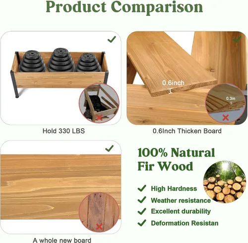 Miniatura 3 de OIPRTGFJ Maceta rectangular de madera para jardín, cama de jardín elevada para exteriores, macetas para plantas al aire libre, 37 x 13 x 15