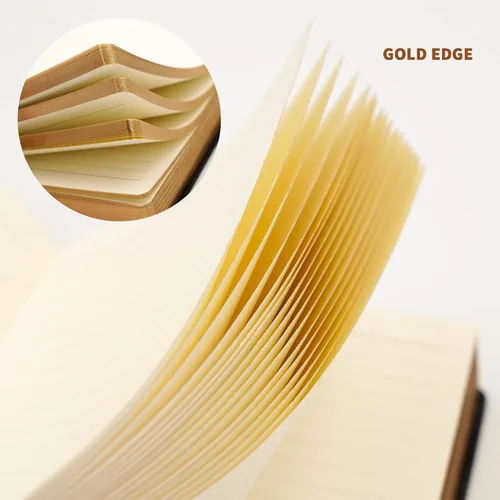 Miniatura 5 de BenOpinion Cuaderno rayado, cubierta de piel sintética negra, papeles gruesos de alta calidad de 3.53 oz/m² con borde dorado, 416 páginas A5