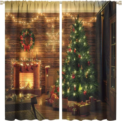 Miniatura 26 de Cortina opaca de Navidad para ventana, campanas de Navidad, festivales, decoración de atmósfera, cortina para sala de estar, habitación