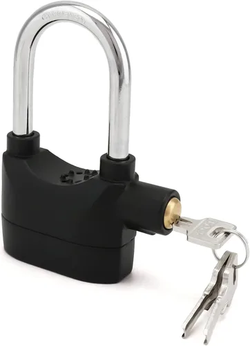 QWORK Cerradura de alarma, 110 Db Sistema de bloqueo de alarma de seguridad universal para puerta antirrobo Candado de bicicleta con 3 llaves (negro)