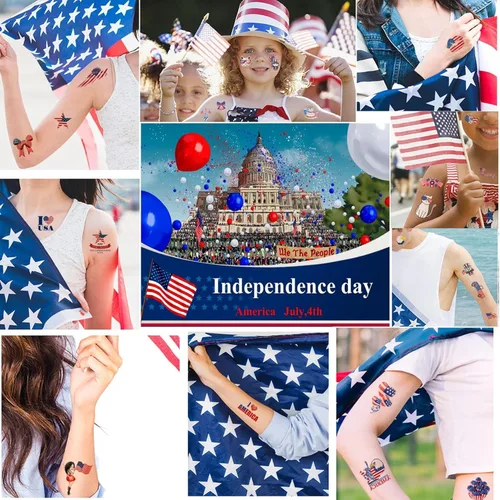 Miniatura 6 de Aresvns Tatuajes temporales del Día de la Independencia, tatuaje de manga de bandera de Estados Unidos del 4 de julio, suministros de fiesta rojo