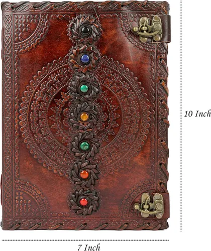 Miniatura 3 de Diario de cuero, libro de siete chakras, piedra medieval, hecho a mano, libro de sombras, cuaderno de oficina, libro de poesía, libro de bocetos