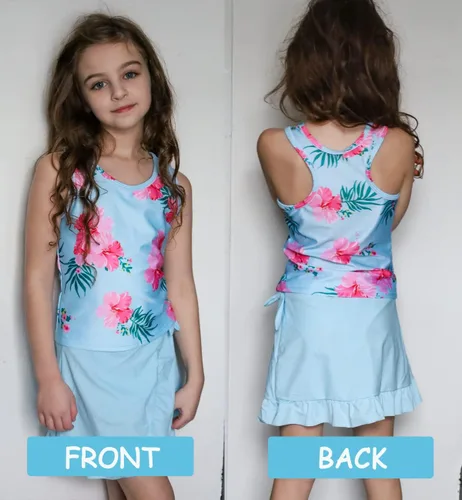 Miniatura 39 de Traje de baño tankini de 3 piezas para niñas, lindo bikini con salida de baño con falda de playa de 5 a 16 años