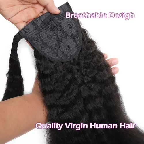 Miniatura 7 de Extensión de Cola de Caballo de Cabello Humano Kinky Recto con Pasta Mágica Envolvente de 30,48 cm, Cabello Natural Negro Brasileño, Extensiones