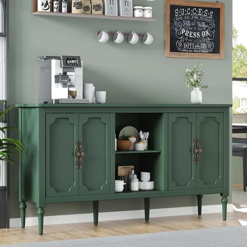 Aparador estilo buffet vintage con 4 puertas, gabinete de almacenamiento moderno de mediados de siglo de 59 pulgadas con estante, soporte decorativo