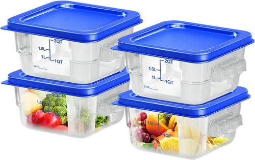 Miniatura 13 de 6 piezas recipientes de almacenamiento de alimentos de 2 cuartos con tapa, recipientes de almacenamiento comercial cuadrados transparentes con asa