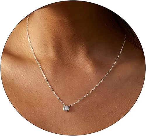 ASCOMY Delicado collar con colgante solitario de diamante de circonita cúbica para mujer, chapado en oro de 14 quilates, redondo y cuadrado,