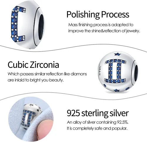 Miniatura 12 de Pandach 12 dijes de cumpleaños con signo del zodiaco de plata de ley 925 con piedra natal para mujer, pulsera, collar, pulsera, regalo para mujeres