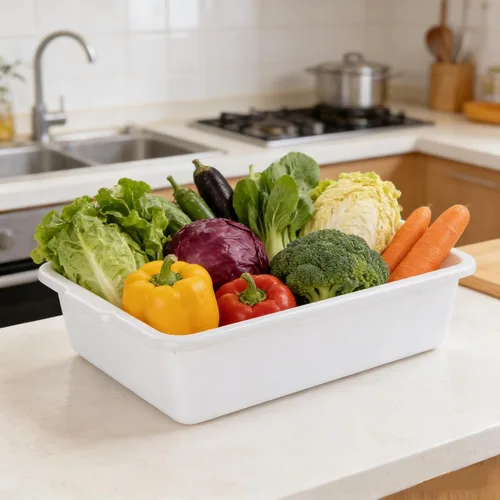 Miniatura 4 de Paquete de 4 cajas de autobús comerciales, contenedor de almacenamiento de plástico blanco con asas/lavabo, lavabo de restaurante resistente, tina