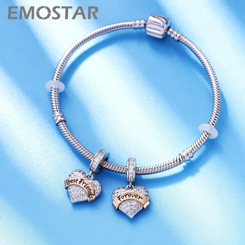 Miniatura 3 de Forever Friends - Juego de dijes para pulseras Pandora, oro rosa para niña sentada en la media luna y mejores amigos, juego de joyas en plata de ley