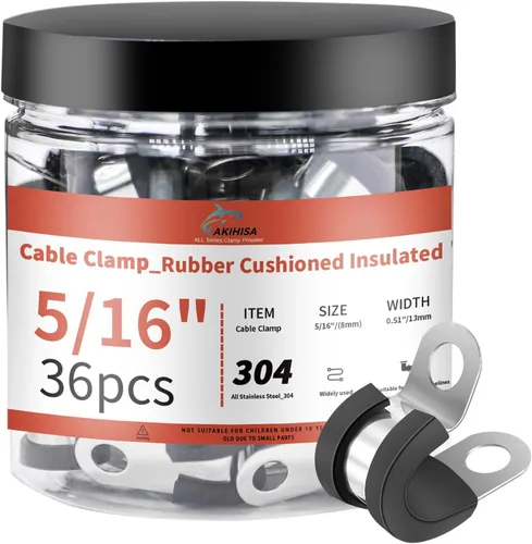 Miniatura 16 de AKIHISA Kit de 56 abrazaderas de cable de 1/4"-1", 7 tamaños, abrazaderas de conducto de acero inoxidable 304, para cable, tubería, manguera, línea
