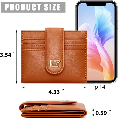 Miniatura 5 de Badiya Billeteras pequeñas para mujer, plegable, multitarjeta, delgada, tarjetero con cremallera, Marrón, Minimalista