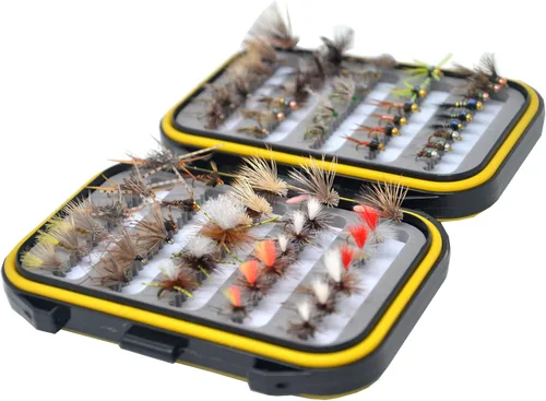Miniatura 8 de Outdoor Planet Surtido de moscas de pesca con mosca premium, 12/24/48/66 moscas secas/húmedas/ninfa/serpentina, trucha/lubina, panfish/salmón