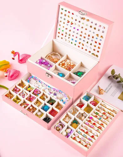 Miniatura 4 de QBestry Soporte para aretes para niñas, joyero para mujeres y niñas, organizador de aretes, caja organizadora de joyas con cerradura, caja
