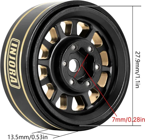 Miniatura 3 de INJORA 1.0 Plus Llantas de rueda Beadlock de latón 4 piezas 12-radios para TRX4M SCX24 FCX24 1/24 1/18 RC Crawler, 42g/pieza (Negro y Oro)