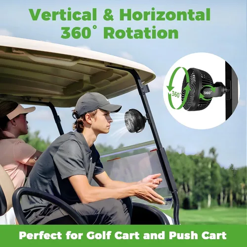 Miniatura 6 de 10L0L Ventilador magnético para carrito de golf recargable, 10000 mAh N54 Ventilador de enfriamiento portátil con 3 velocidades, cabezal giratorio