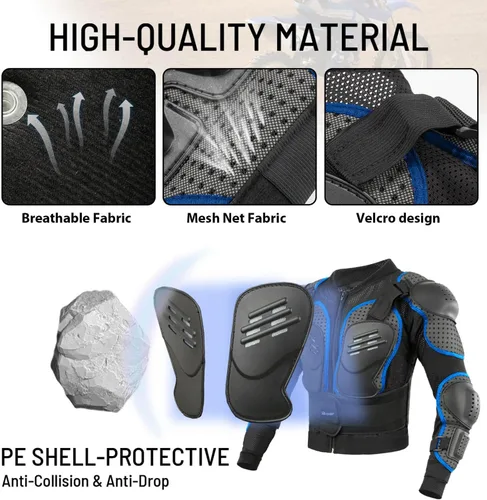 Miniatura 4 de Reomoto Chaqueta de motocicleta para niños, equipo de motocross, chaqueta de armadura de cuerpo completo para ciclismo, MTB, ATV, patinaje, esquí