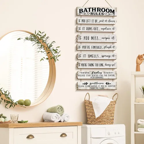 Miniatura 5 de Decoración de pared de baño, letreros divertidos para baño, reglas de baño, imágenes, decoración de pared rústica, decoración de inodoro, letrero