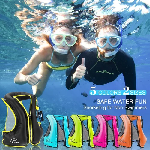 Miniatura 7 de Rrtizan Inflatable Snorkel Vest for Adult, Travel Snorkeling Vest for Swimming, Snorkeling, Paddleboarding, Swim Vest Adult Suitable for 90-220lbs