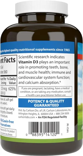 Miniatura 3 de Carlson Labs Vitamina D3 5000 UI Geles blandos, 120
