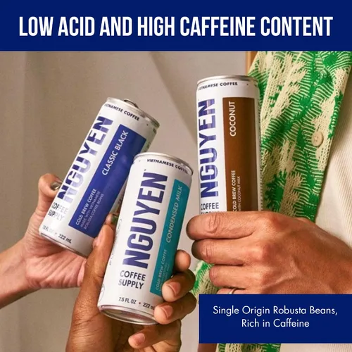 Miniatura 5 de Nguyen Coffee Supply - Paquete variado: cerveza fría vietnamita, café helado (leche condensada, coco, negro clásico), 100% Robusta, latas de 7.5