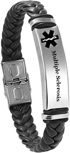 Murinsar Pulsera de cuero con nombre personalizado grabado en hielo, para concienciación de enfermedades, alarma de identificación, salvavidas de