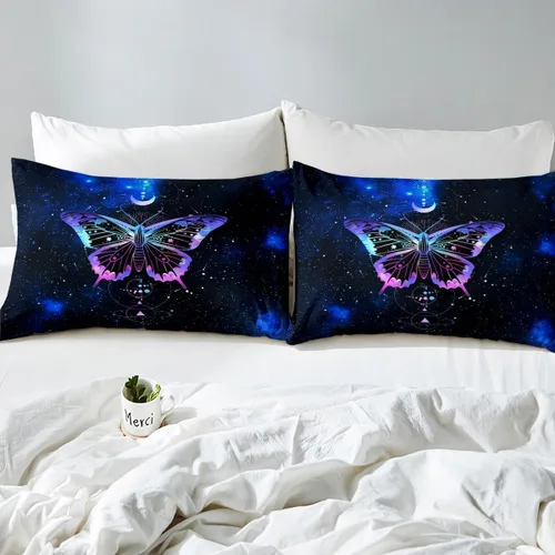 Miniatura 5 de Sábana bajera ajustable de mariposa, tamaño individual, estrellas estrelladas, galaxia azul, nebulosa, universo de nebulosa, suave, lujoso, juego