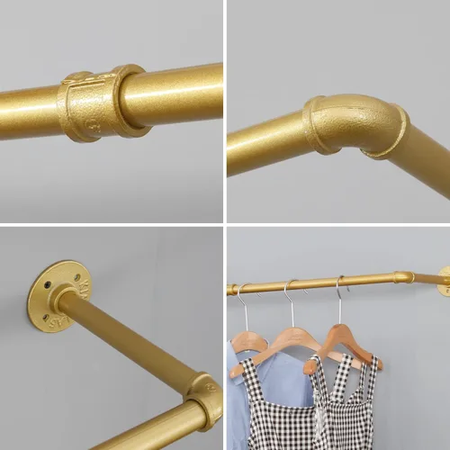 Miniatura 5 de Perchero industrial para ropa de tubería montado en la pared, estante de ropa vintage al por menor, estante de ropa, perchero de metal comercial