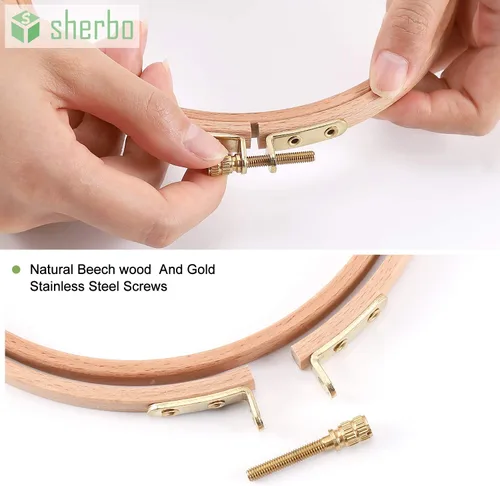 Miniatura 3 de Sherbo - Juego de 3 aros de bordado de madera de haya, de 7 a 9 pulgadas, anillo de aro circular de algodón para bordado de bricolaje, hilo de hilo