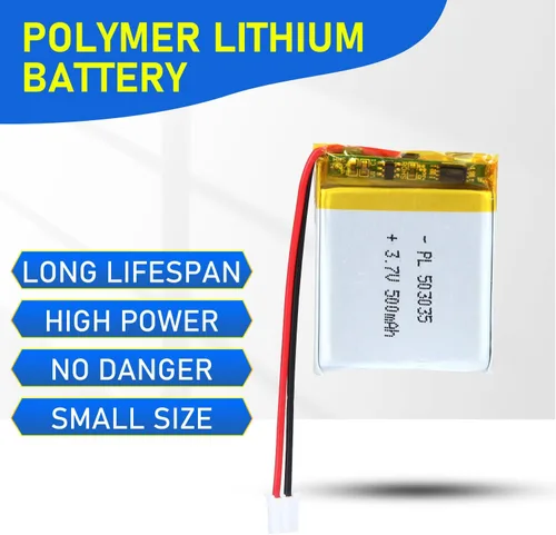 Miniatura 5 de 503035 Batería Lipo 3.7V 500mAh 503035 Paquete de Batería Recargable de Polímero de Litio con Conector JST PH2.0mm para Dispositivo Electrónico
