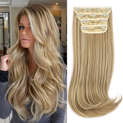Miniatura 18 de FREEMEIGE 4 piezas de extensiones de cabello con clip, extensiones de cabello largas y gruesas con capas rectas de 20 pulgadas, extensiones
