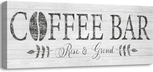 Letrero de café Rise & Grind, arte de impresiones en lienzo inspiracional para decoración de cocina, casa de campo, estante, mostrador, bar,