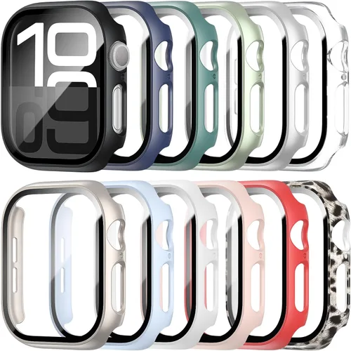Miniatura 9 de Paquete de 12 fundas de policarbonato con protector de pantalla de vidrio templado para Apple Watch de 1.496 pulgadas, serie 3/2/1, patrones