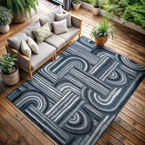 Miniatura 61 de CAMILSON Alfombra para Interiores y Exteriores, Alfombras de Área Azules 5x7 con Hojas Tropicales Botánicas para Patios Interiores y Exteriores