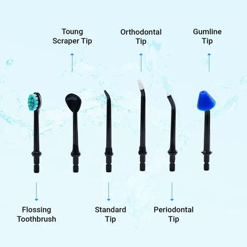 Miniatura 2 de Puntas de repuesto negras para irrigador dental Puur Smile - 6 puntas de irrigador dental de agua Punta de chorro de irrigador oral Cuidado