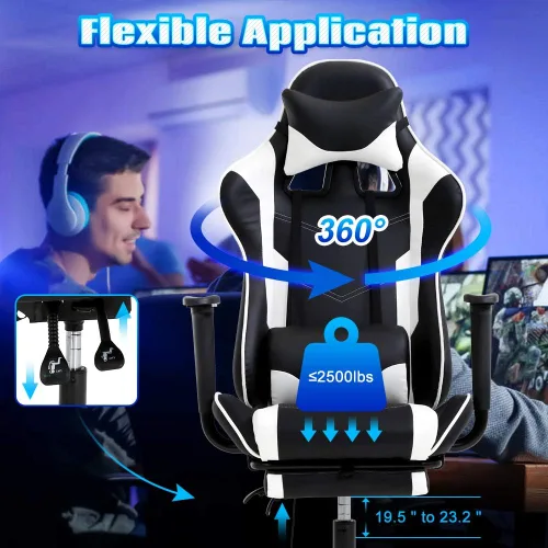 Miniatura 6 de Silla de juegos de PC, silla de oficina ejecutiva de respaldo alto, silla de computadora de piel sintética, soporte lumbar de carreras, reposapiés