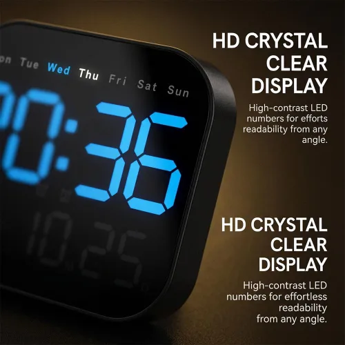 Miniatura 5 de Reloj de pared digital con pantalla grande 2026 Reloj despertador LED con control remoto, temperatura, día calendario, brillo regulable